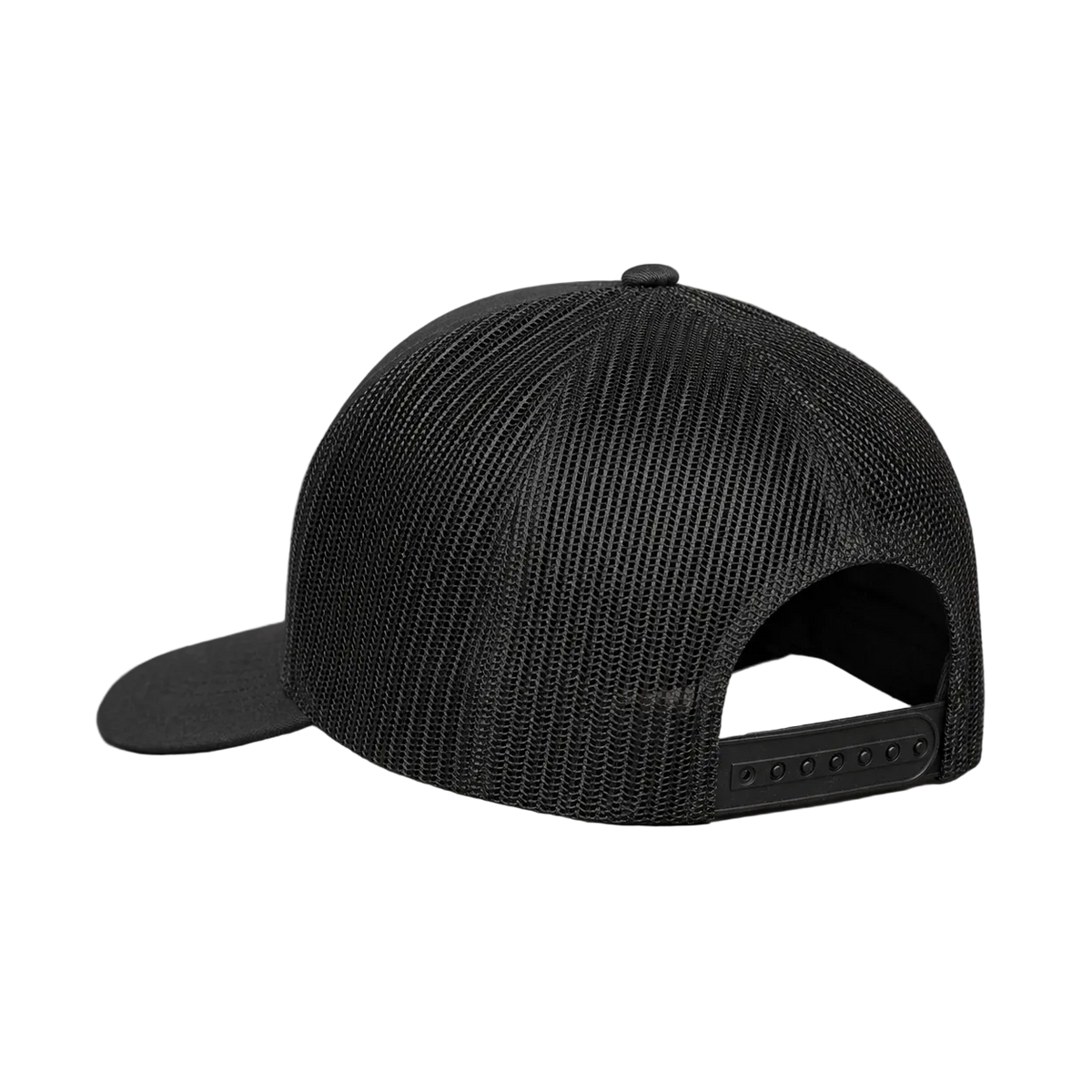 Black hat with a gold button on a white background